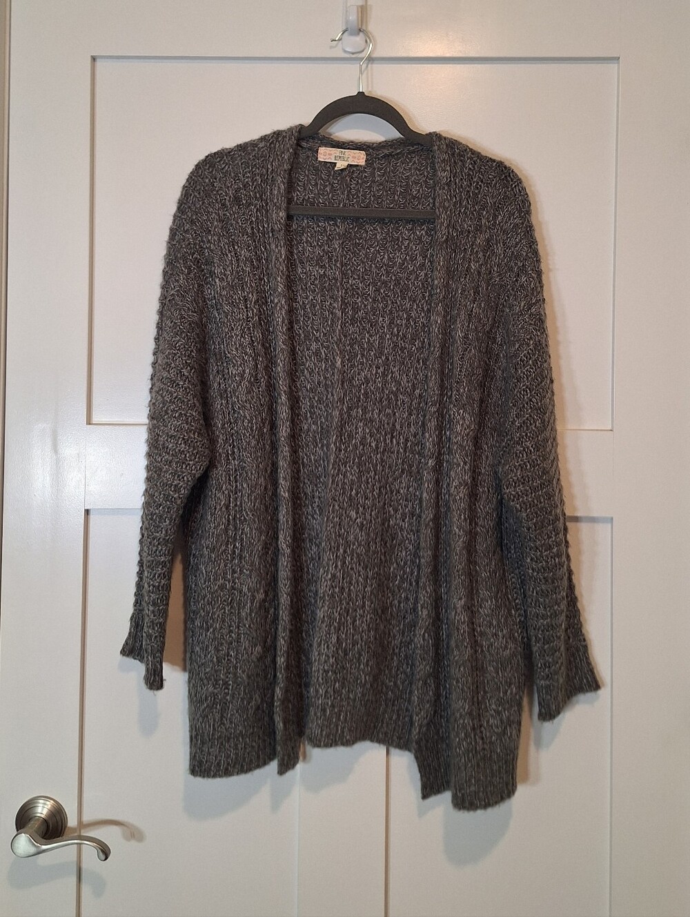Pink Republic Chunky Knit Open Cardigan Gray Size Large